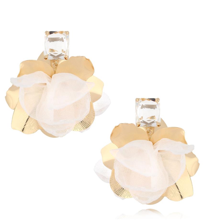 Kolczyki złote z białą tkaniną Gold Blossom KBL1817