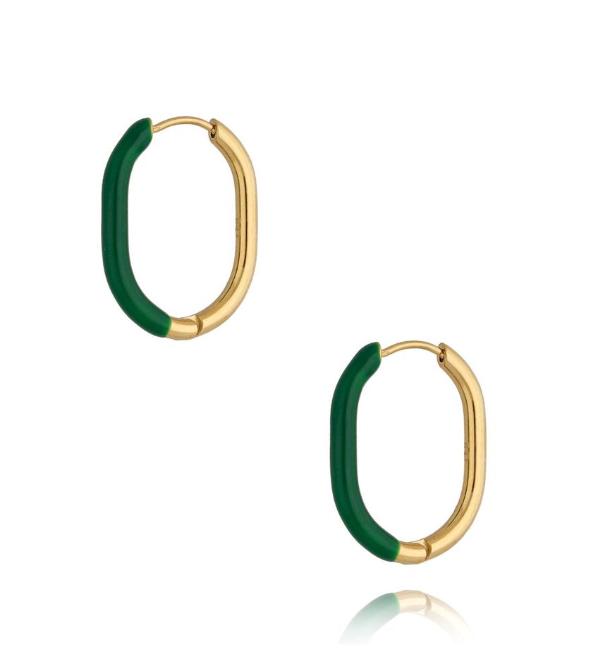 Kolczyki złote z zieloną emalią owalne Enamel KSA0770