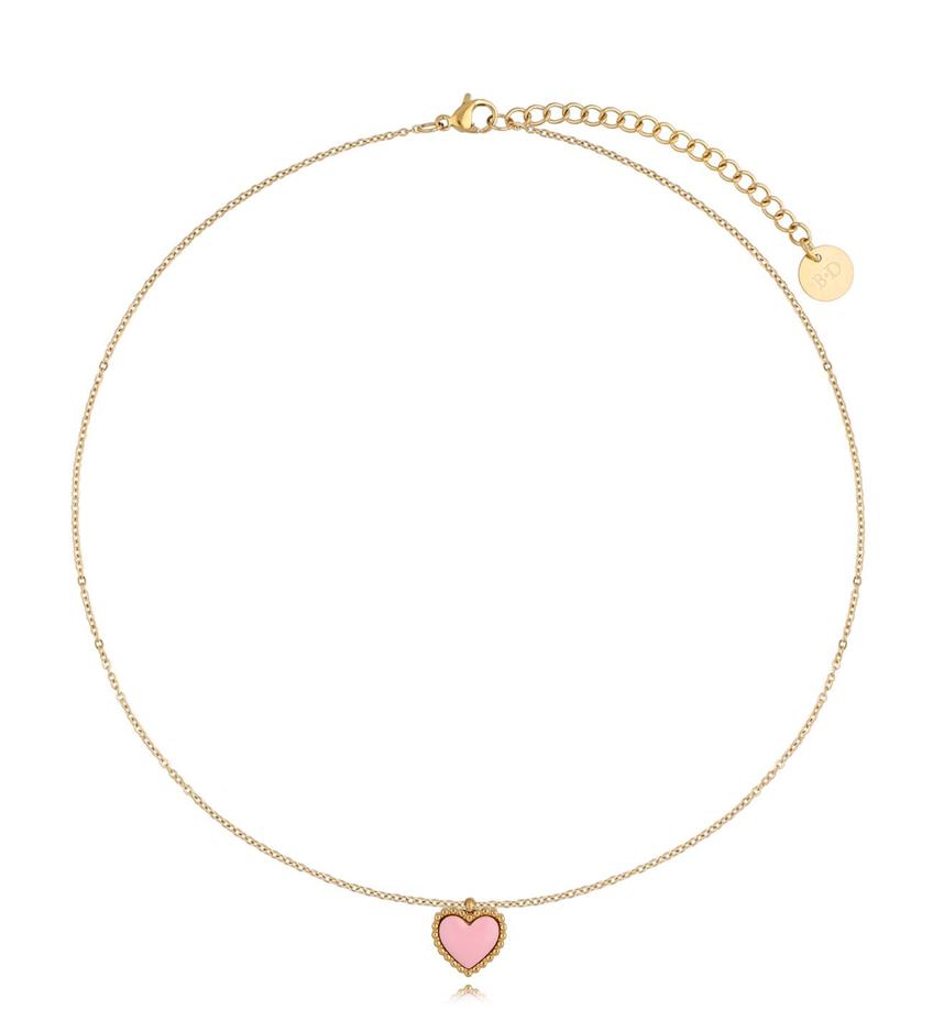 Naszyjnik złoty z sercem i różową emalią Enamel Heart NSA0599