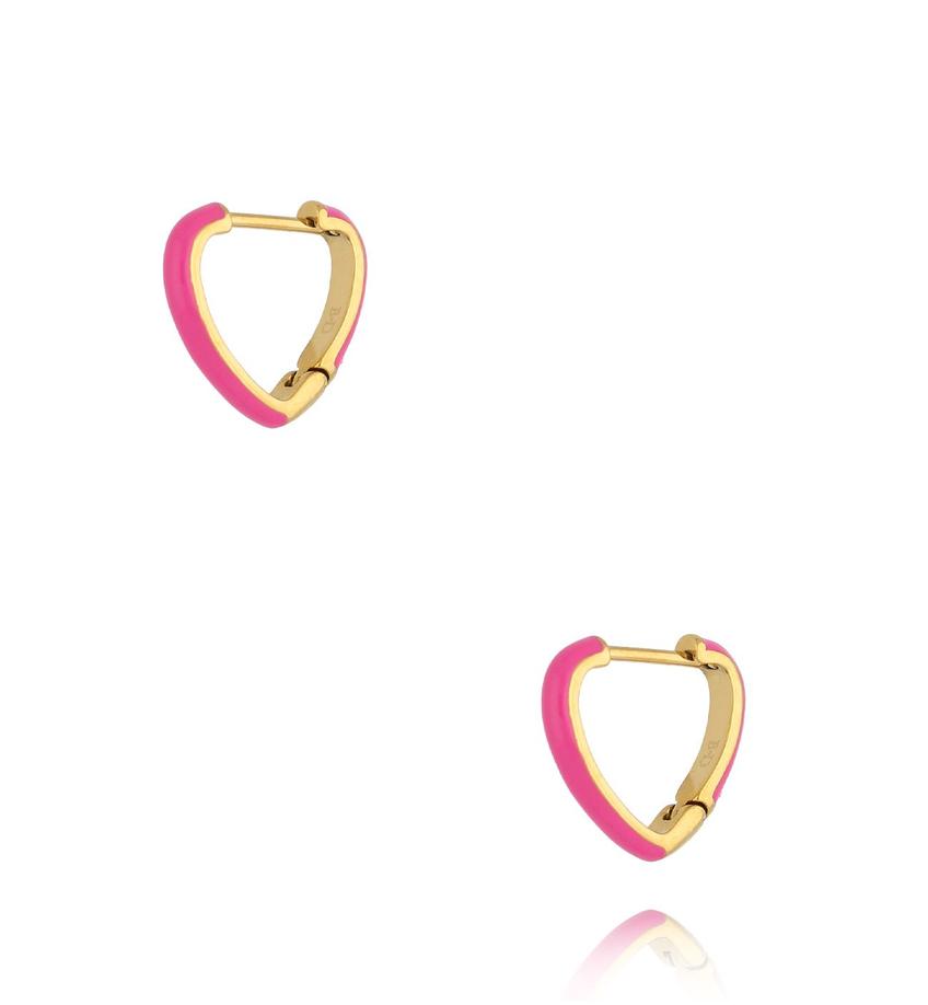 Kolczyki złote serca z fuksjową emalią Enamel Hearts KSA1746